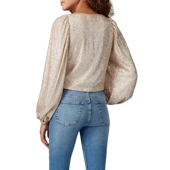 💕JONATHAN SIMKAI💕 Sequin Ruched Front Top ~ Champagne Medium - Picture 2 of 10